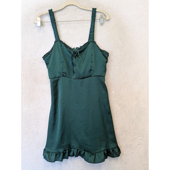 Lottie Moss Dresses & Skirts - Lottie Moss Mini Dress Women's Medium Green Ruffle Hem Smocked Back Tie Front